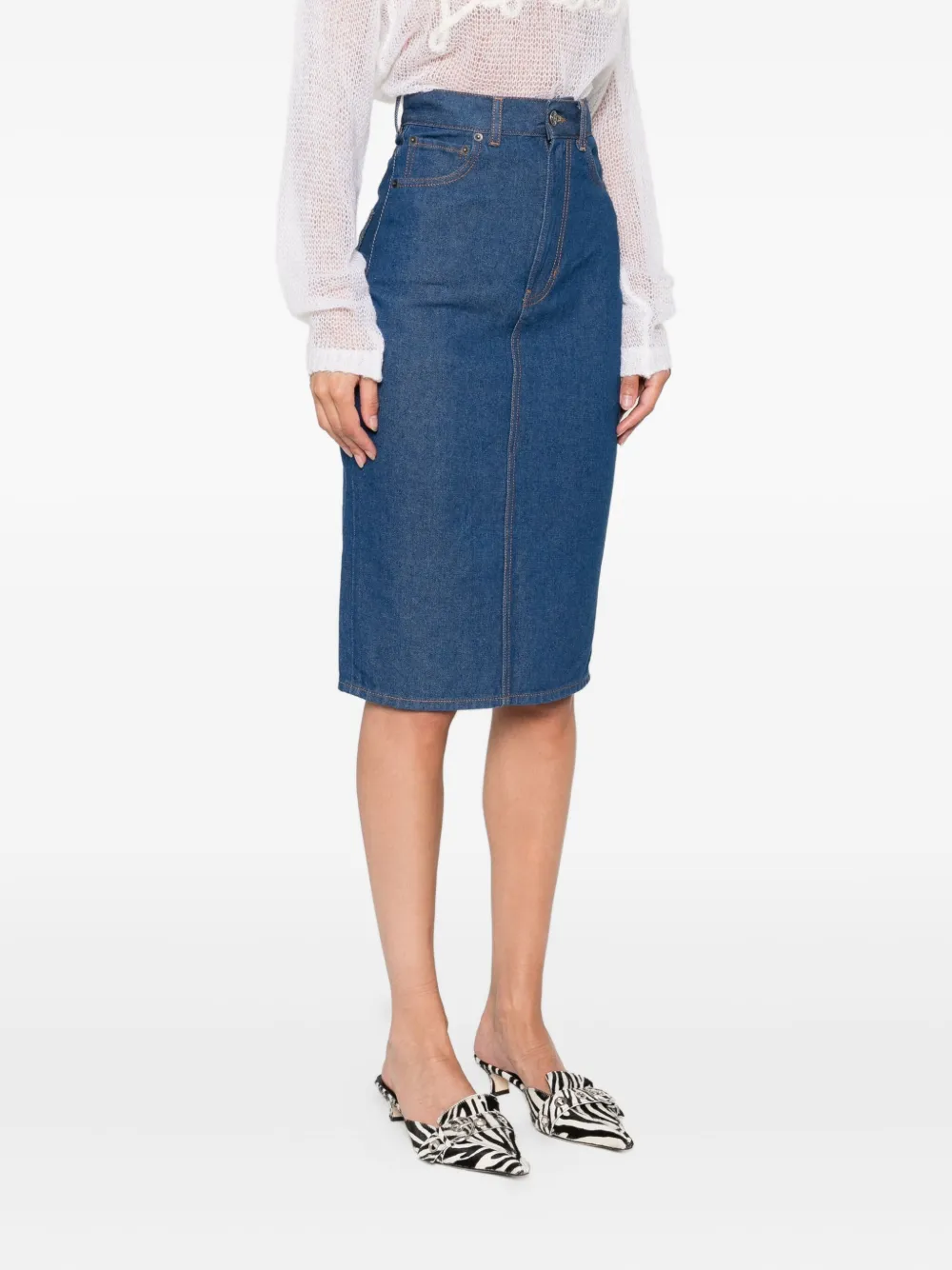 Fiorucci Denim Pencil Skirt In Blue
