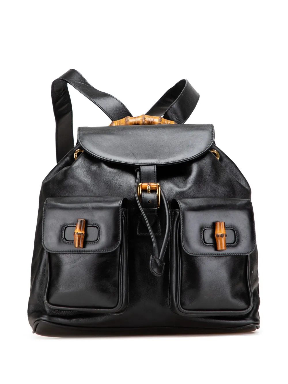 Gucci Pre-Owned 20th Century カーフスキン バンブー ドローストリング バックパック - ブラック Gucci Pre-Owned 20th Century カーフスキン バンブー ドローストリング バックパック - ブラック