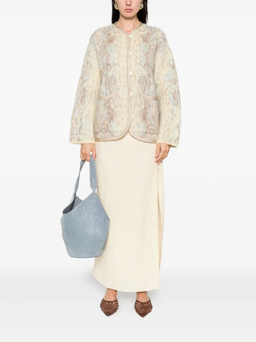 Forte snakeskin-patterned cardigan Geel