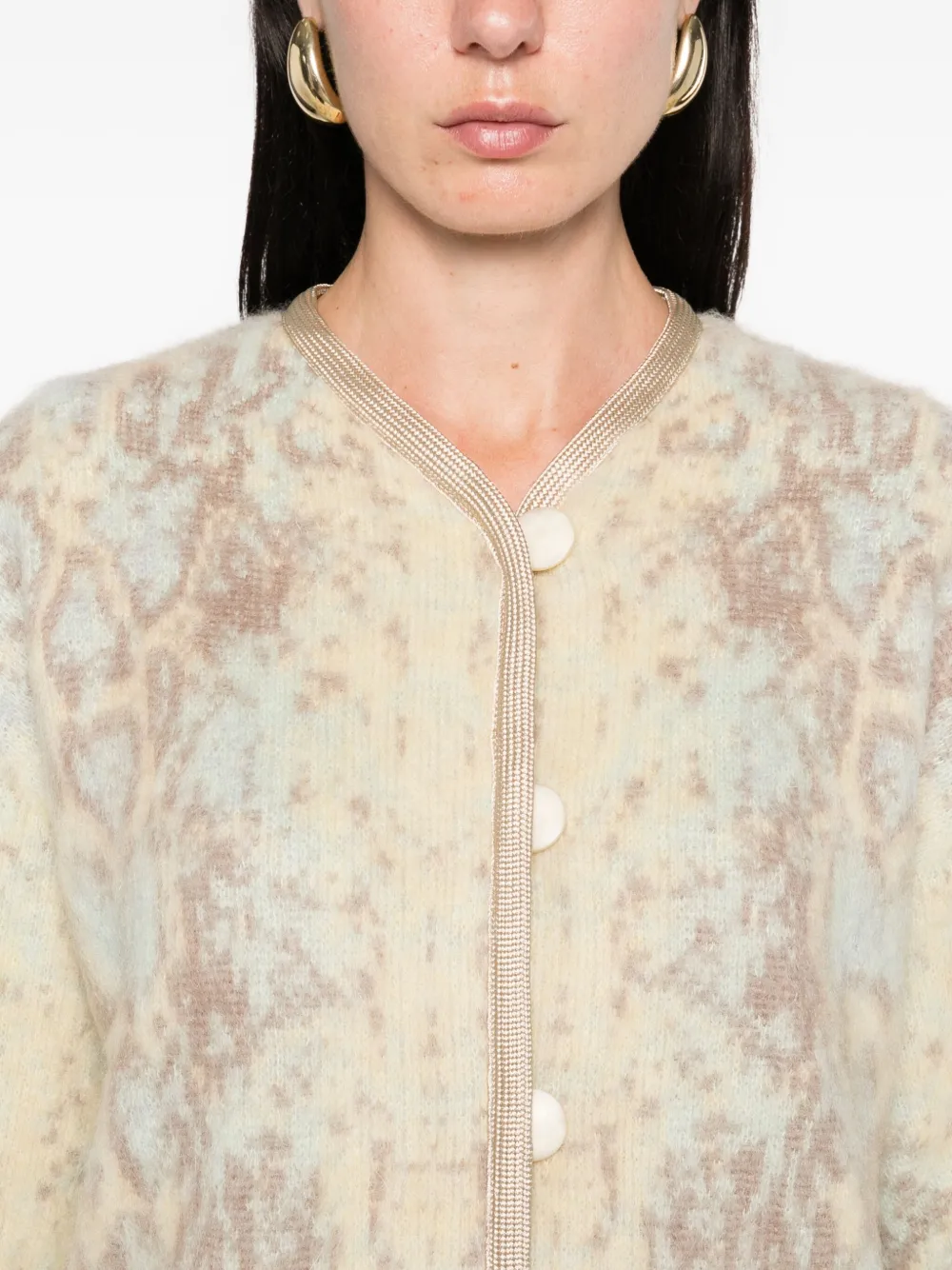 Forte snakeskin-patterned cardigan Geel