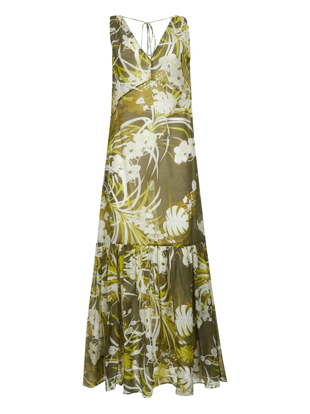 Max Mara floral-print tiered maxi dress Groen