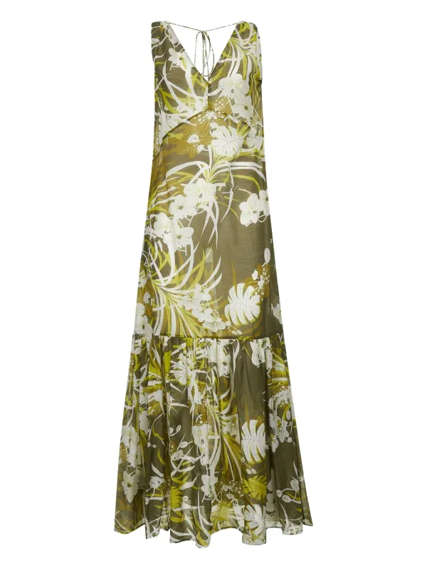 Max Mara Abito Lungo a Fiori Verde FARFETCH IT