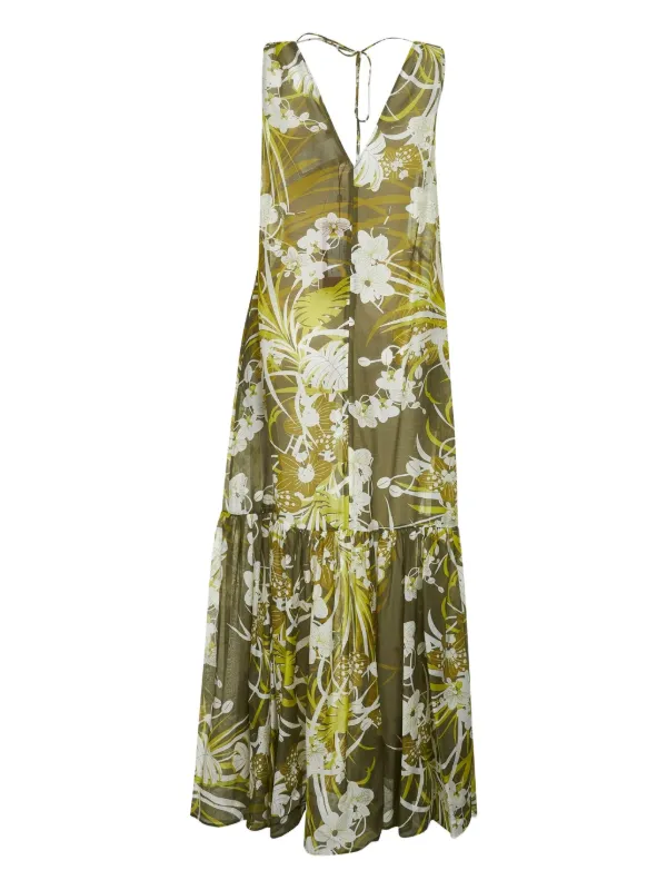 Max Mara Floral-print Tiered Maxi Dress - Green Max Mara Floral-print Tiered Maxi Dress - Green