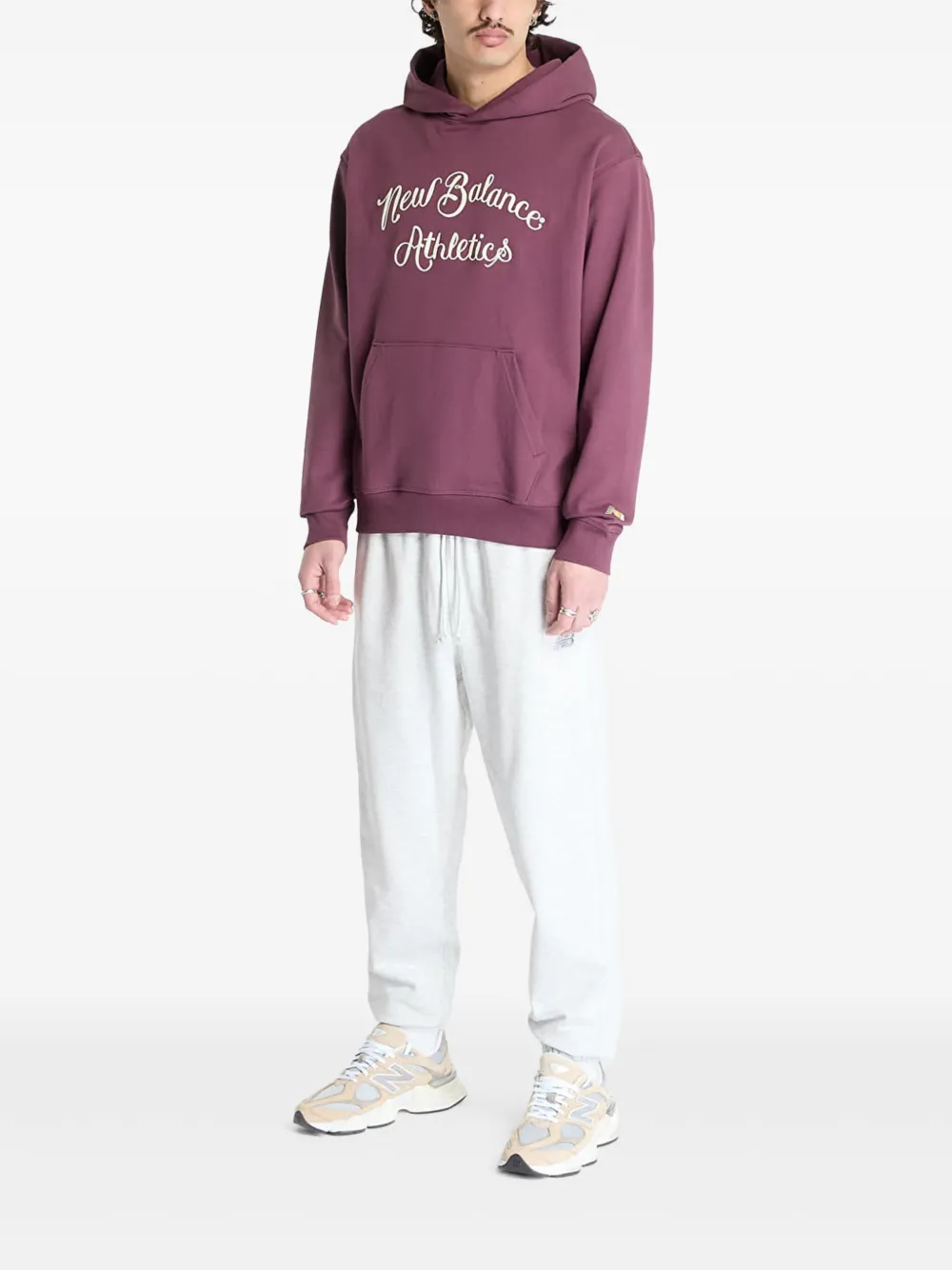 New Balance League script-logo hoodie Paars