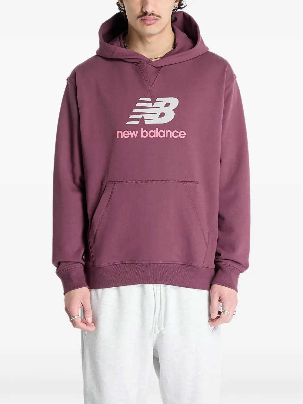 New Balance Athletics katoenen hoodie met logoprint Paars