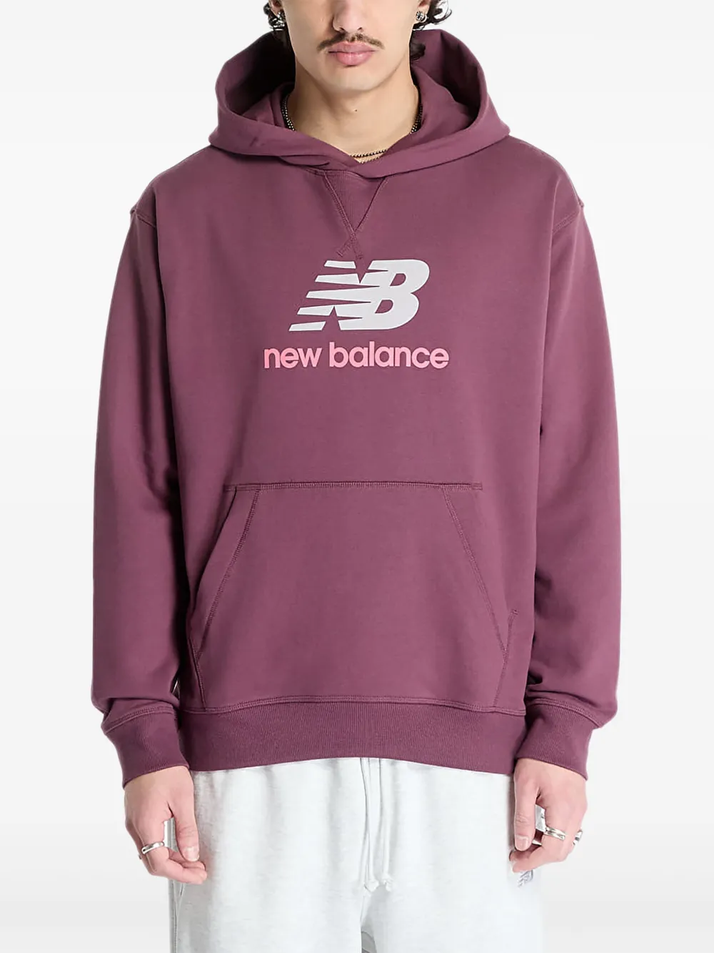 New Balance Athletics katoenen hoodie met logoprint Paars