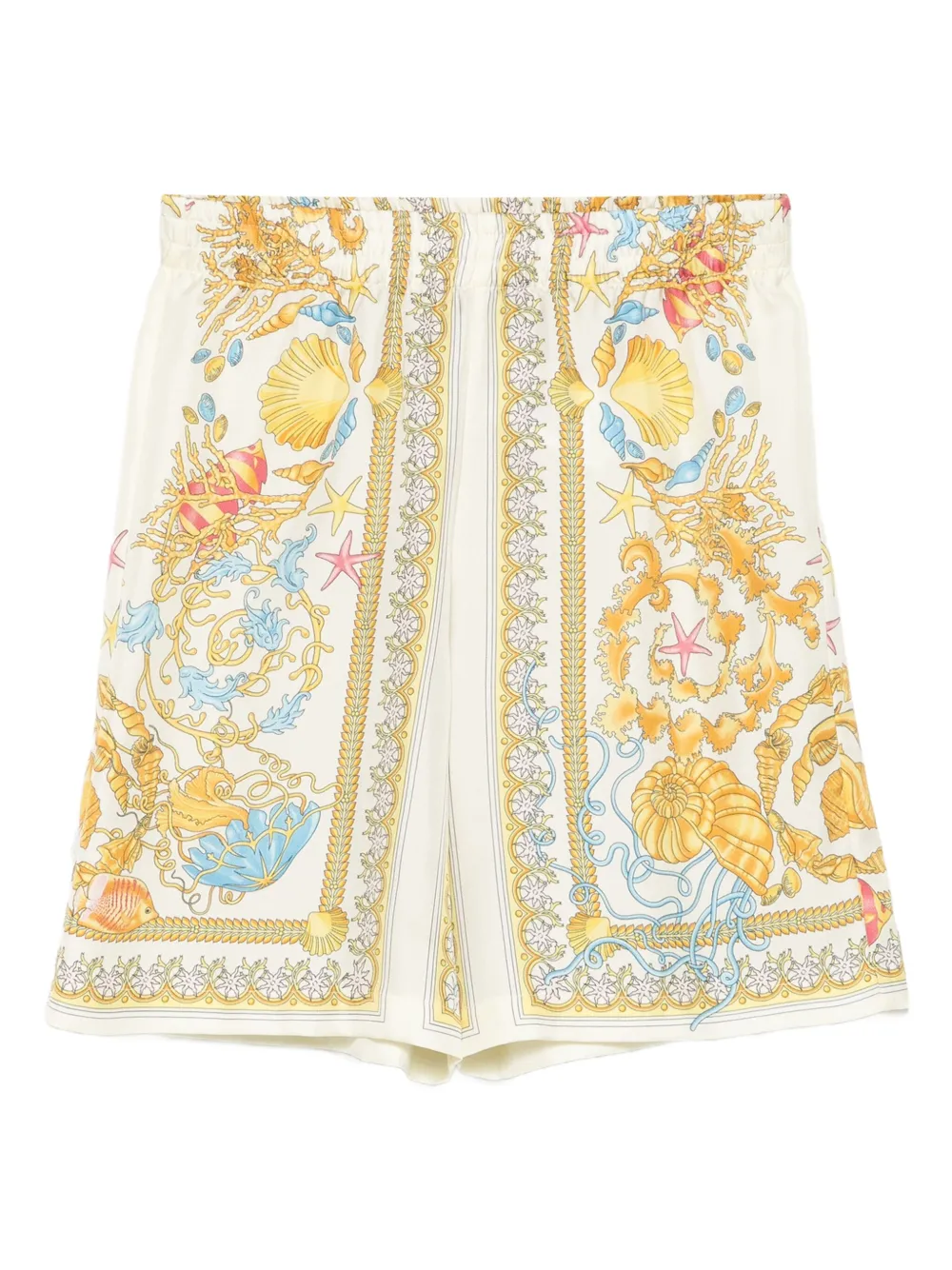 Versace Kids Underwater Barocco-print silk shorts Geel