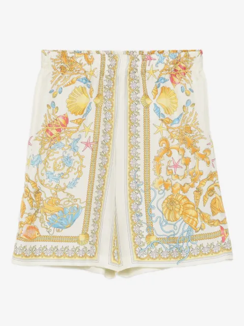 Versace Kids Underwater Barocco-print silk shorts 