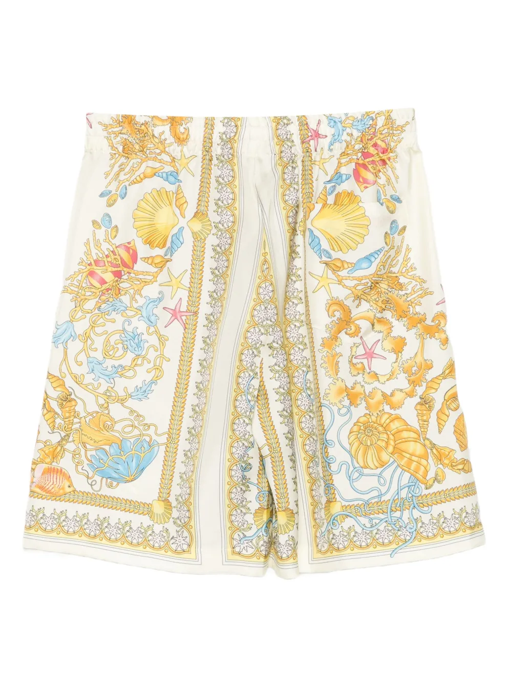 Versace Kids Underwater Barocco-print silk shorts Geel