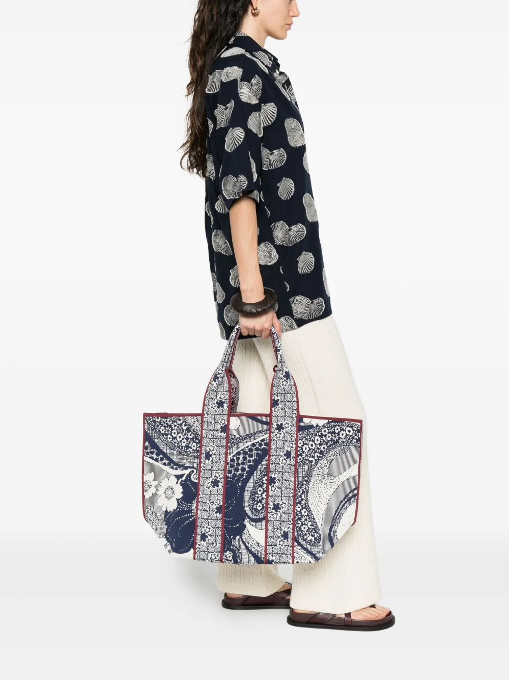 ALEMAIS Shopper met bloemenpatroon en vlakken - Blauw