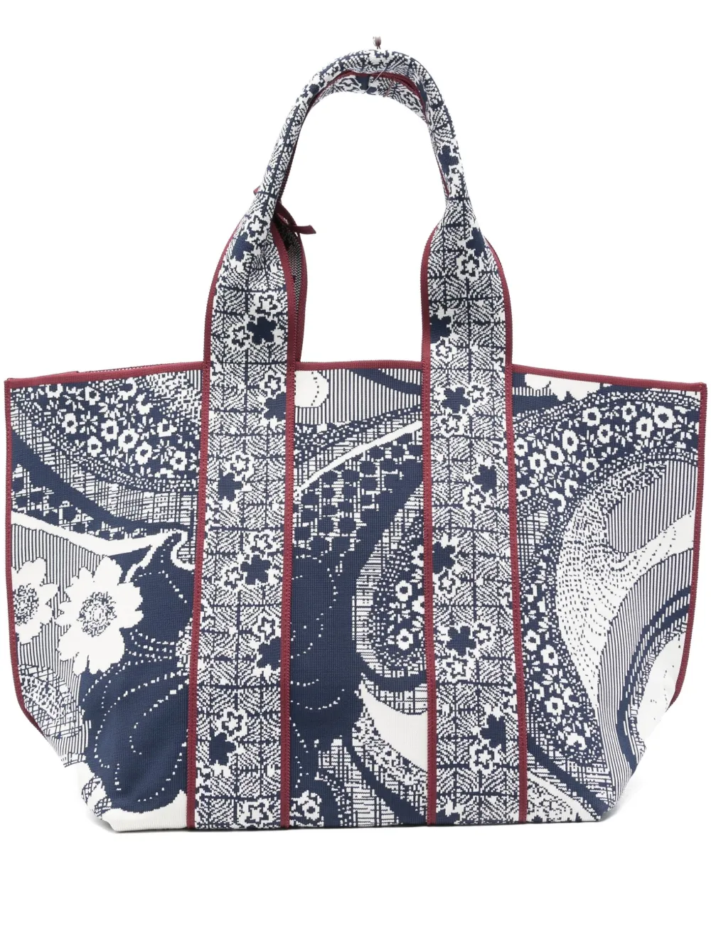 floral-pattern panelled tote bag