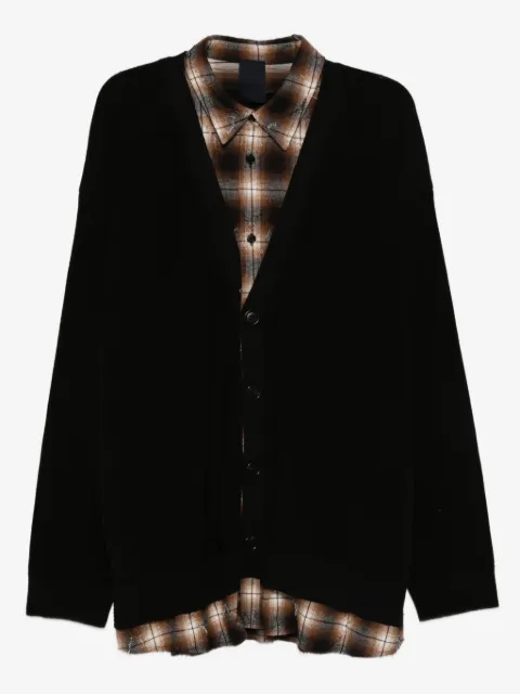 Juun.J button-front plaid-layered cardigan
