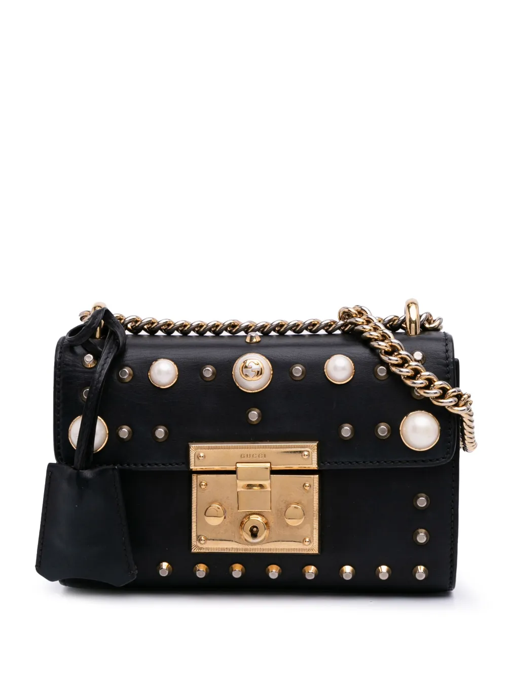 Gucci Pre-Owned 2016-2025 スモール パール スタッズ レザー パドロック ショルダーバッグ - ブラック Gucci Pre-Owned 2016-2025 スモール パール スタッズ レザー パドロック ショルダーバッグ - ブラック
