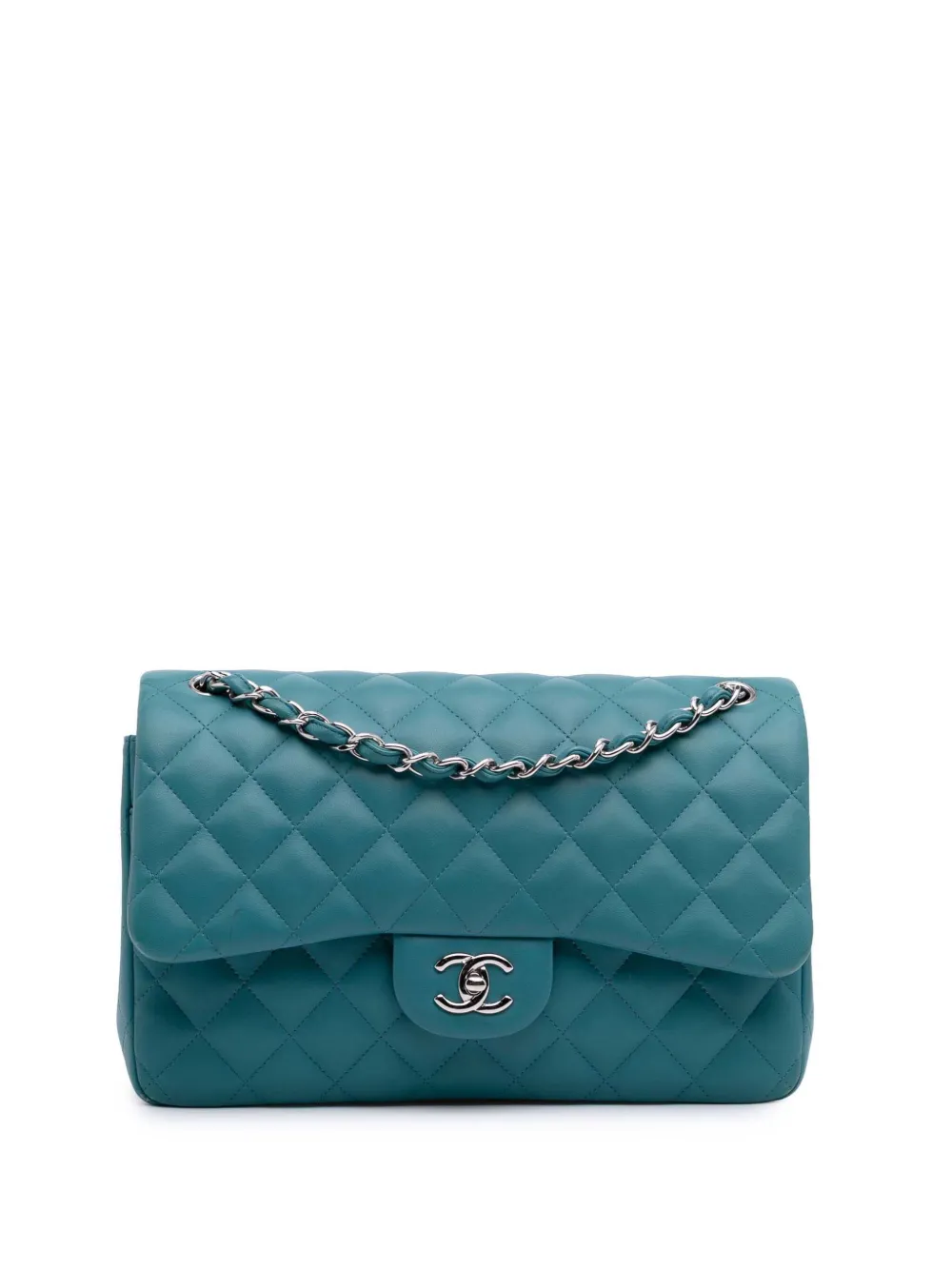 CHANEL Pre-Owned 2014-2015 ジャンボ クラシック ラムスキン ダブルフラップ ショルダーバッグ - ブルー CHANEL Pre-Owned 2014-2015 ジャンボ クラシック ラムスキン ダブルフラップ ショルダーバッグ - ブルー