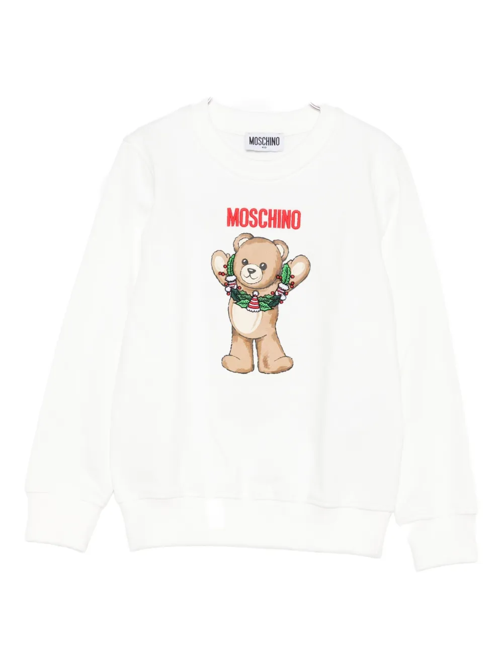 Moschino Kids teddy-print cotton sweatshirt Wit