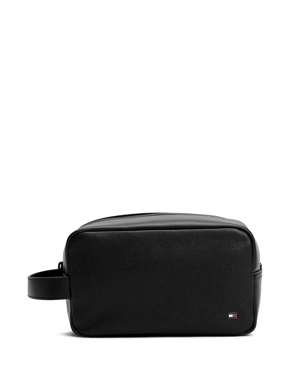 Tommy Hilfiger Leather Zip-top Wash Bag In Black