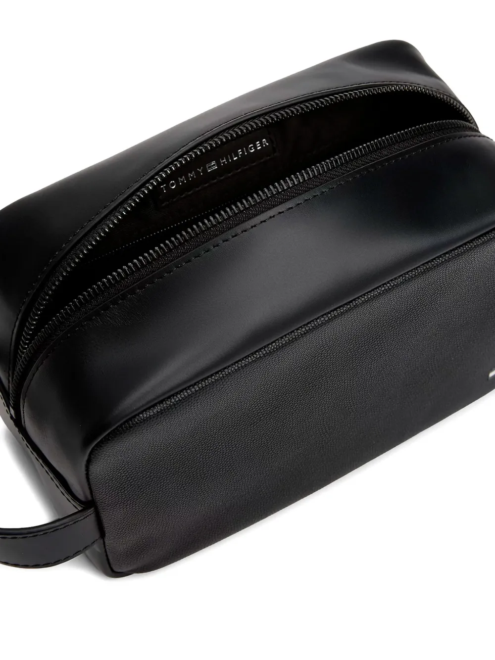 Tommy Hilfiger leather zip-top wash bag Zwart