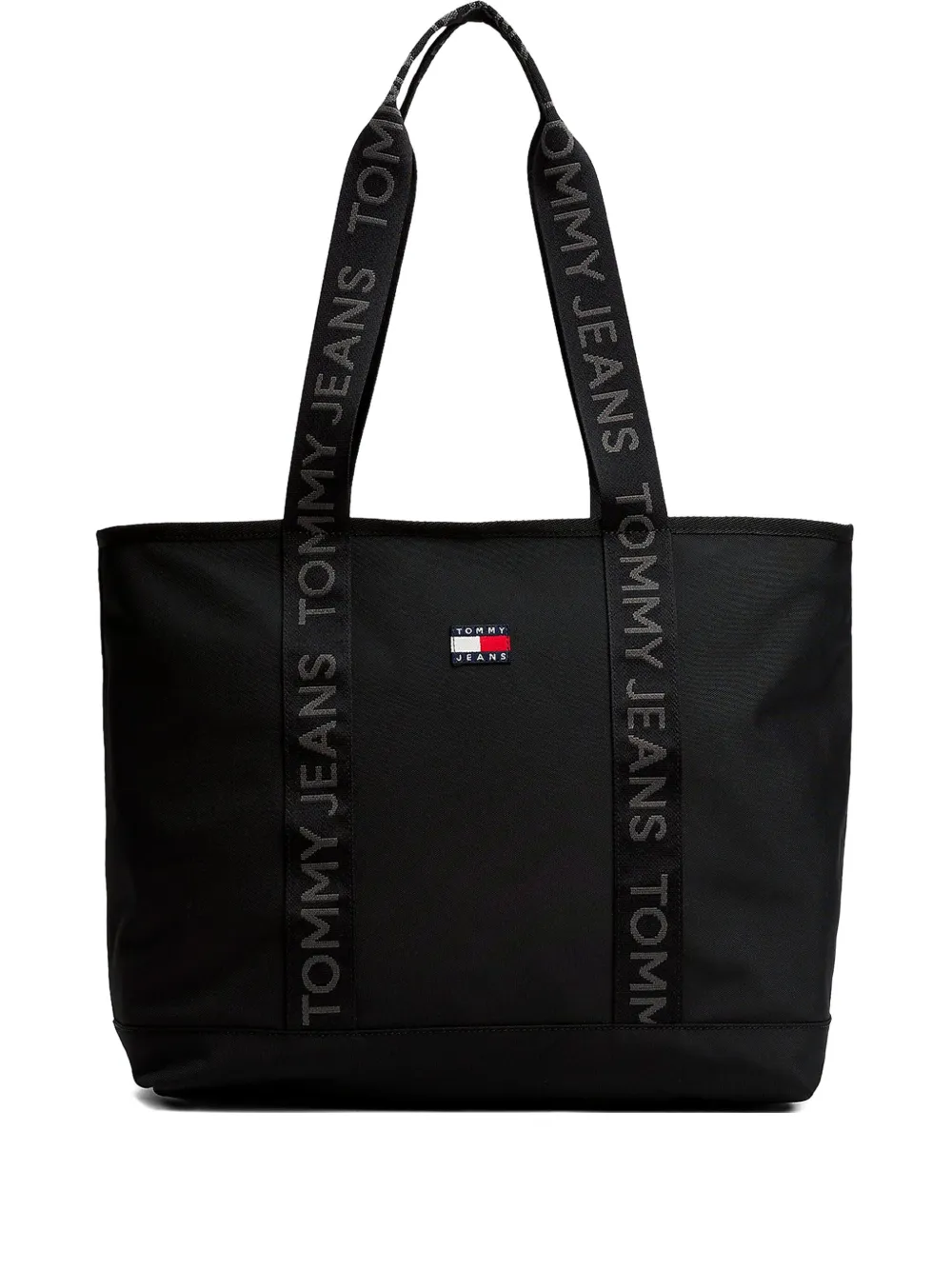 Tommy Jeans Large Repeat-logo Tape Tote Bag In Black