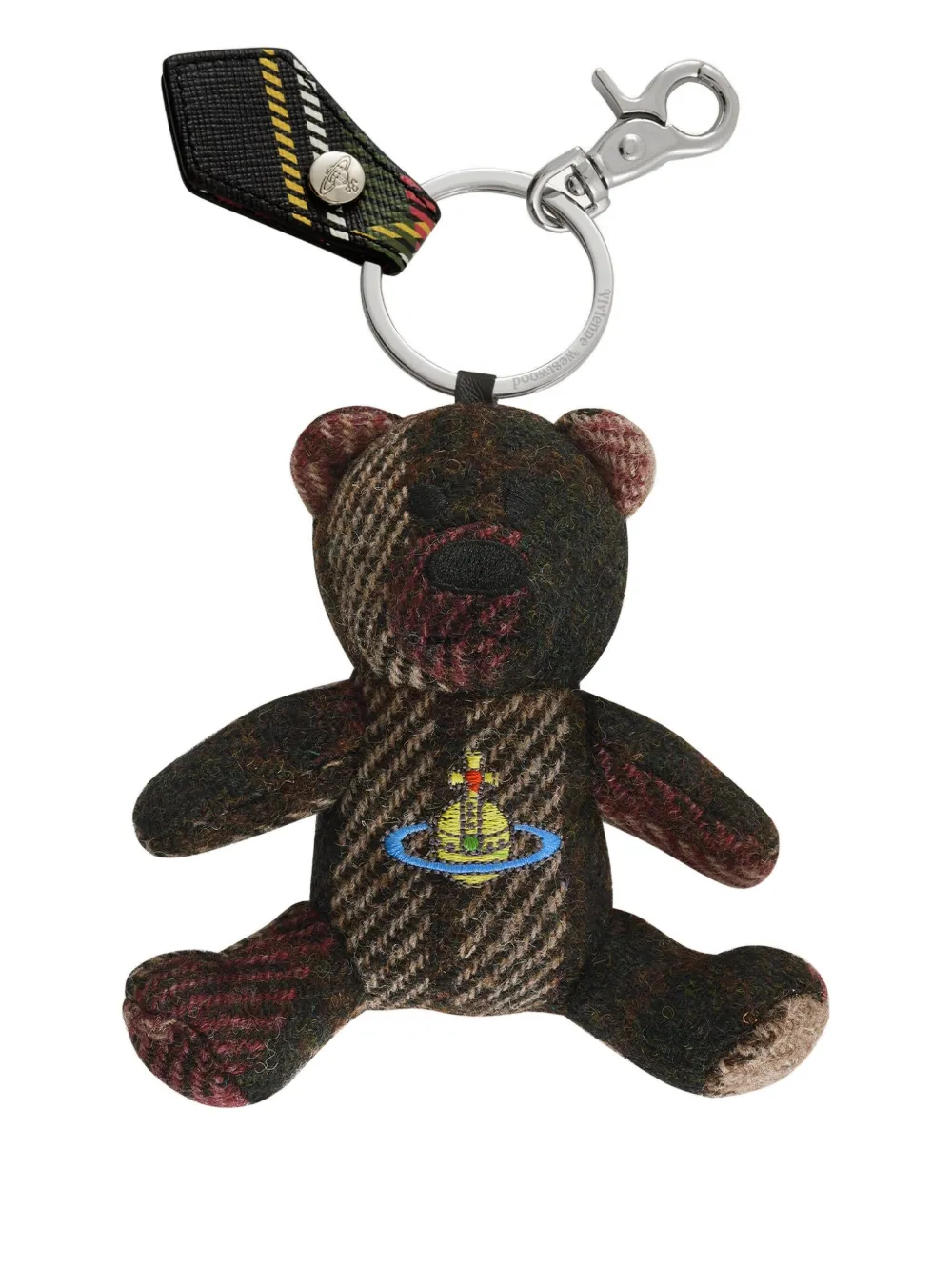 Vivienne Westwood Teddy Bear Keyring Harris Tweed Check Light-check One Size Unisex In Brown