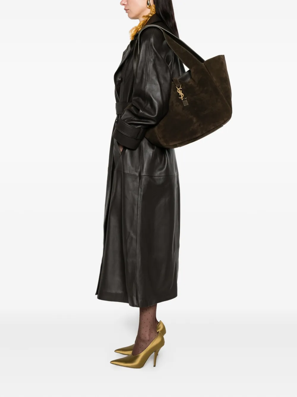 Saint Laurent Le 5 À 7 Bea Suede Logo-plaque Tote Bag In Brown