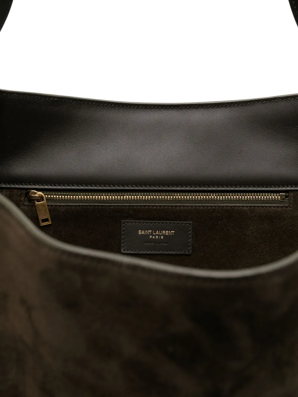 Saint Laurent Le 5 À 7 Bea Suede Logo-plaque Tote Bag In Brown