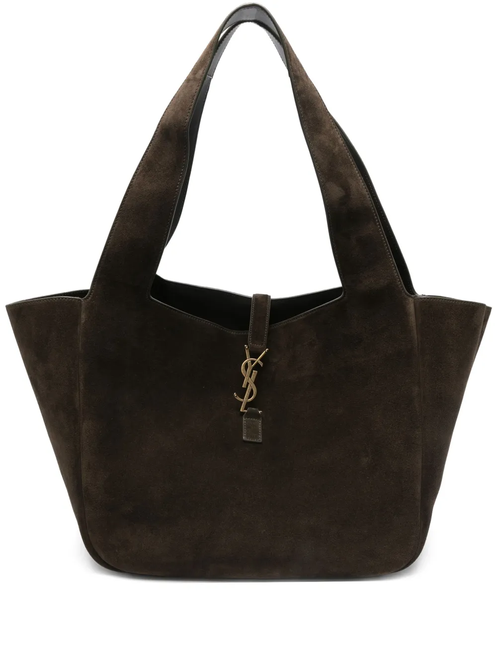 Saint Laurent Le 5 À 7 Bea Suede Logo-plaque Tote Bag In Brown