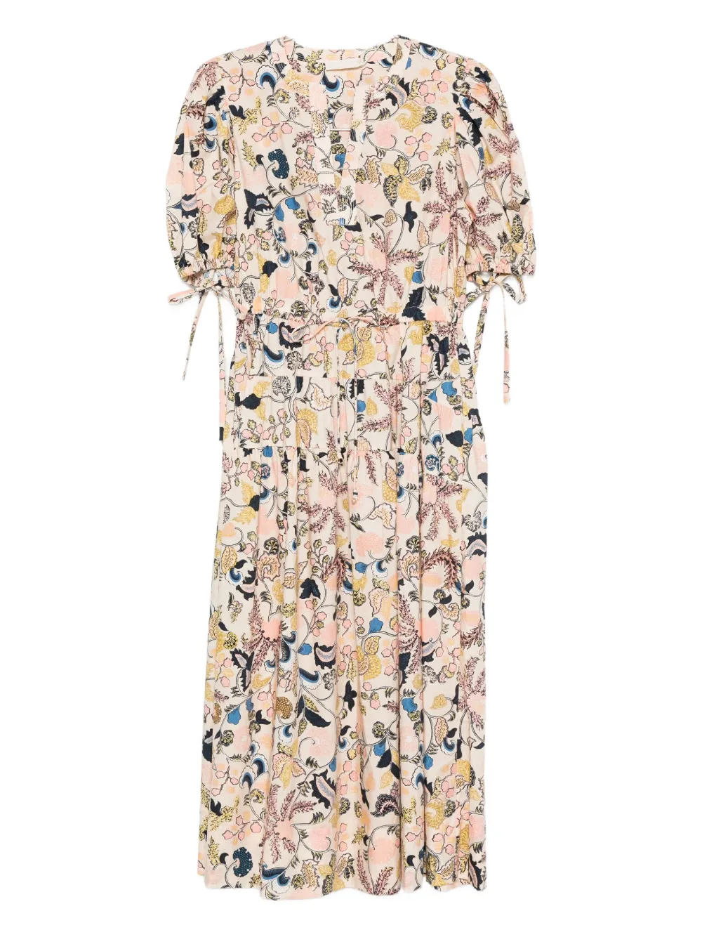 Ulla Johnson Puff-sleeve Floral Midi Dress In Neutral