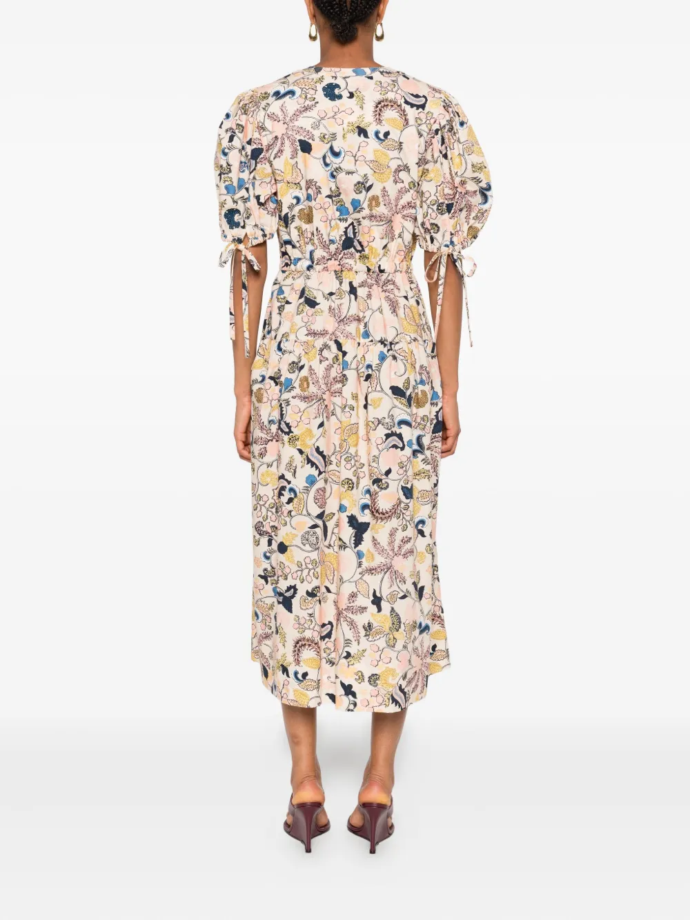 Ulla Johnson puff-sleeve floral midi dress Beige