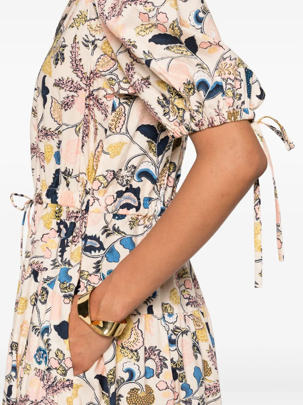 Ulla Johnson puff-sleeve floral midi dress Beige