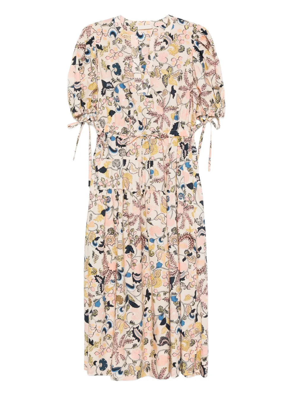 Ulla Johnson puff-sleeve floral midi dress Beige