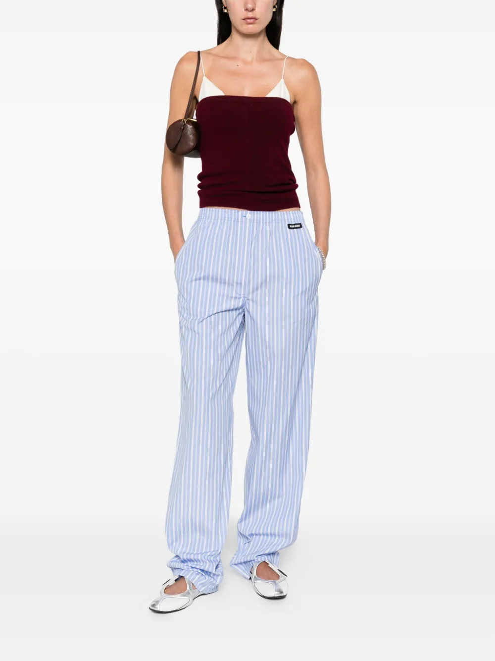 Miu striped cotton trousers Blauw