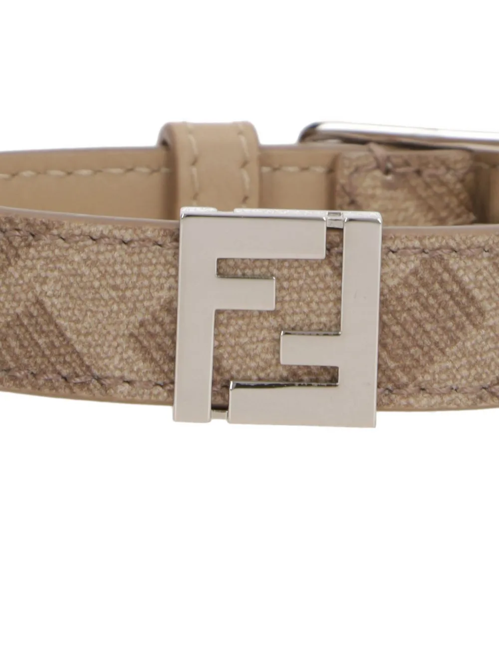 Fendi Ff-logo Leather Bracelet In Brown