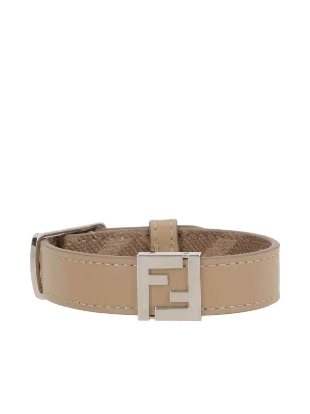 Fendi Ff-logo Leather Bracelet In Brown