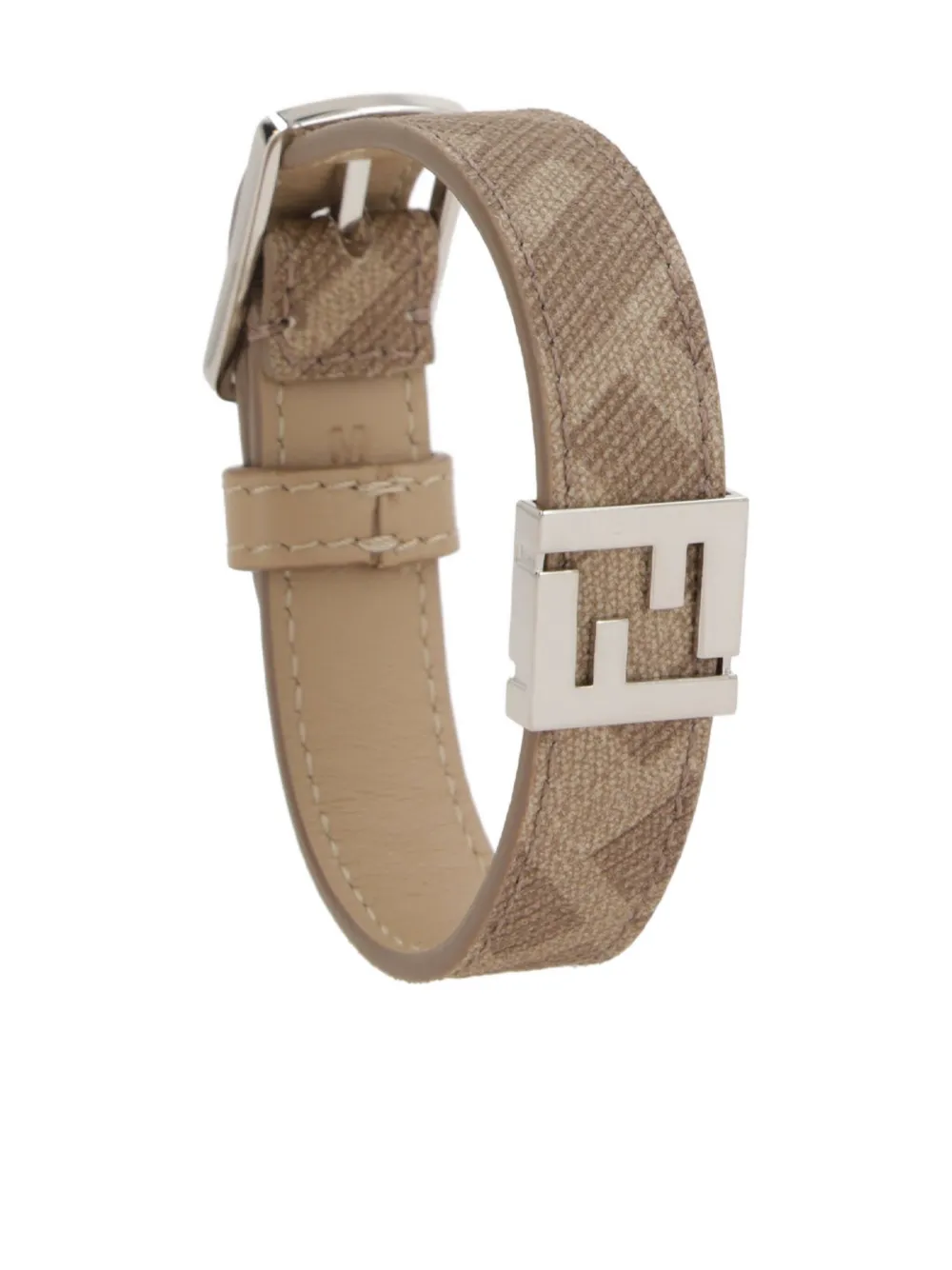 Fendi Ff-logo Leather Bracelet In Brown