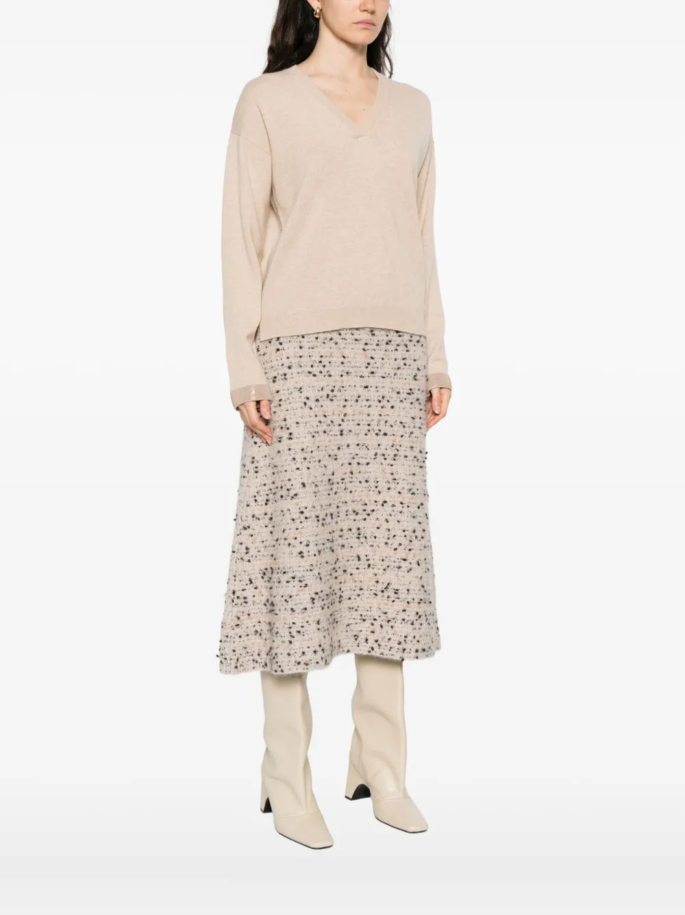 Fabiana Filippi sequin-embellished V-neck sweater Beige