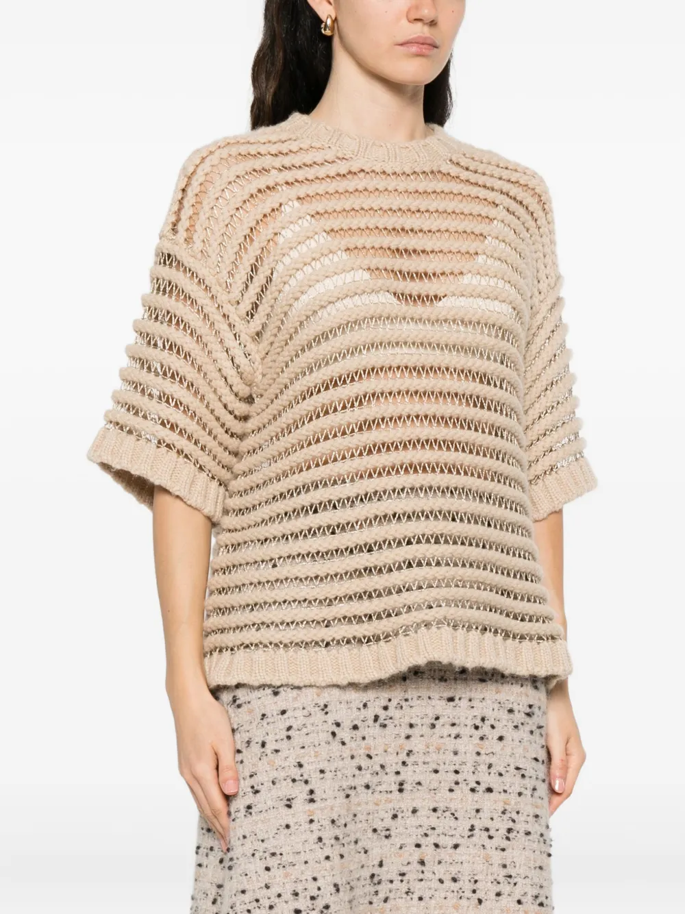 Fabiana Filippi open-knit short-sleeve top Beige