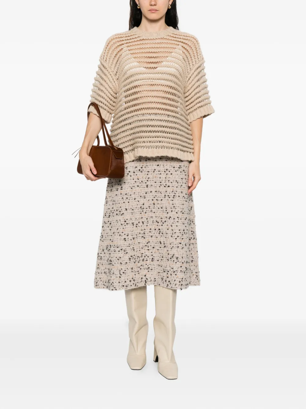 Fabiana Filippi open-knit short-sleeve top Beige