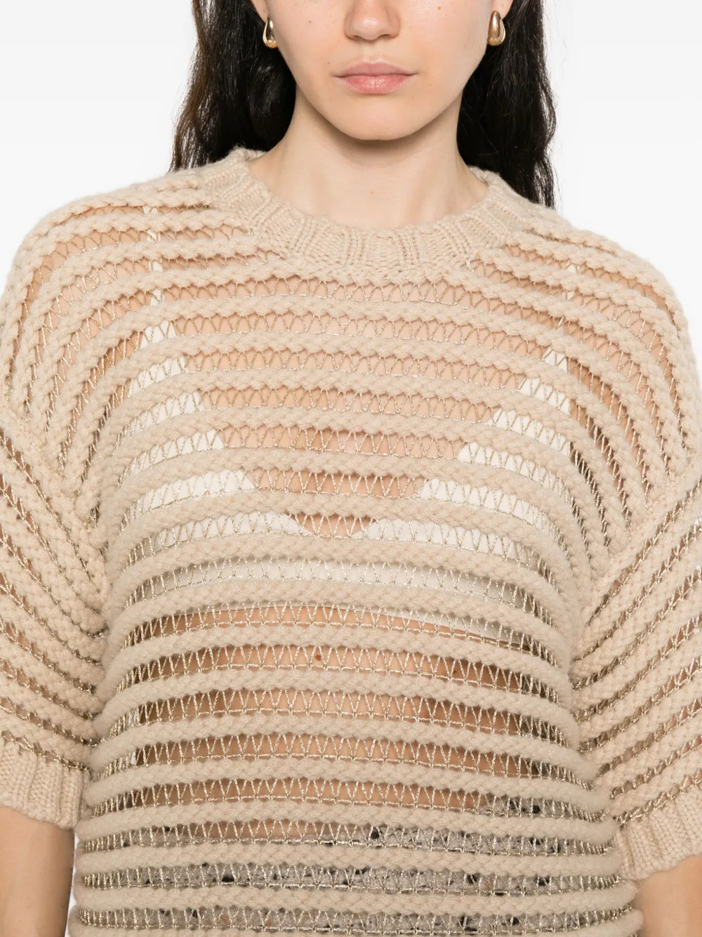 Fabiana Filippi open-knit short-sleeve top Beige