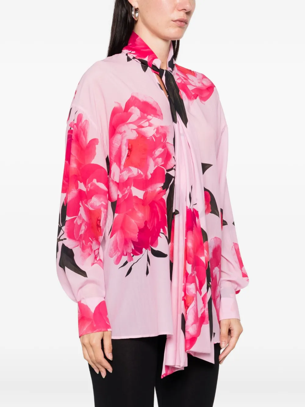 CHIARA BONI La Petite Robe Sofi floral-print tie-neck top Roze