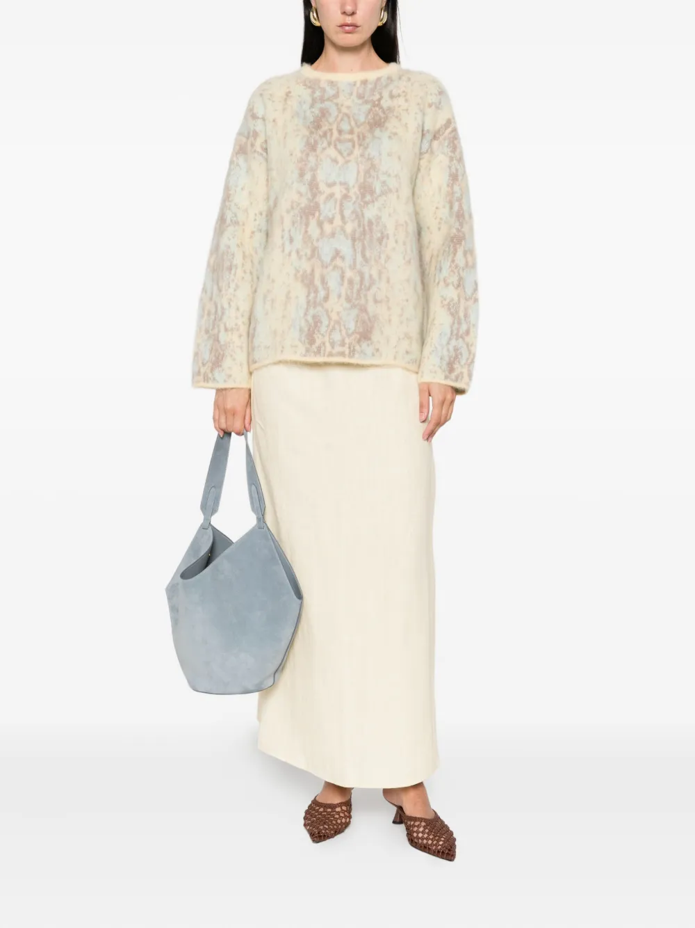 Forte snakeskin-pattern crew-neck sweater Geel