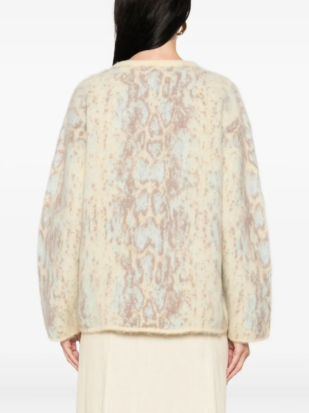 Forte snakeskin-pattern crew-neck sweater Geel