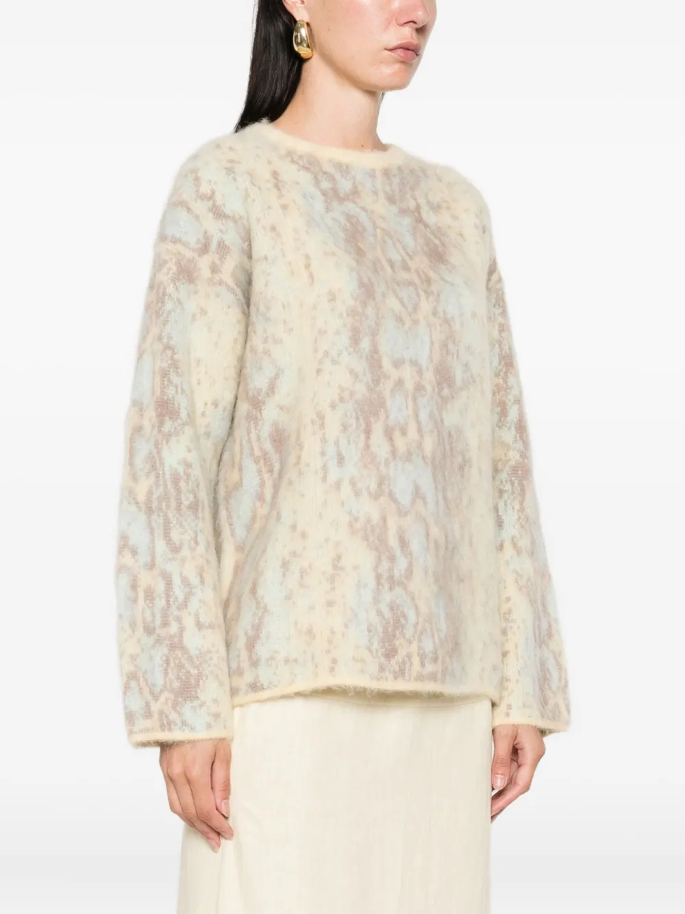 Forte snakeskin-pattern crew-neck sweater Geel