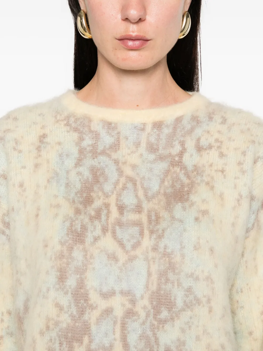 Forte snakeskin-pattern crew-neck sweater Geel