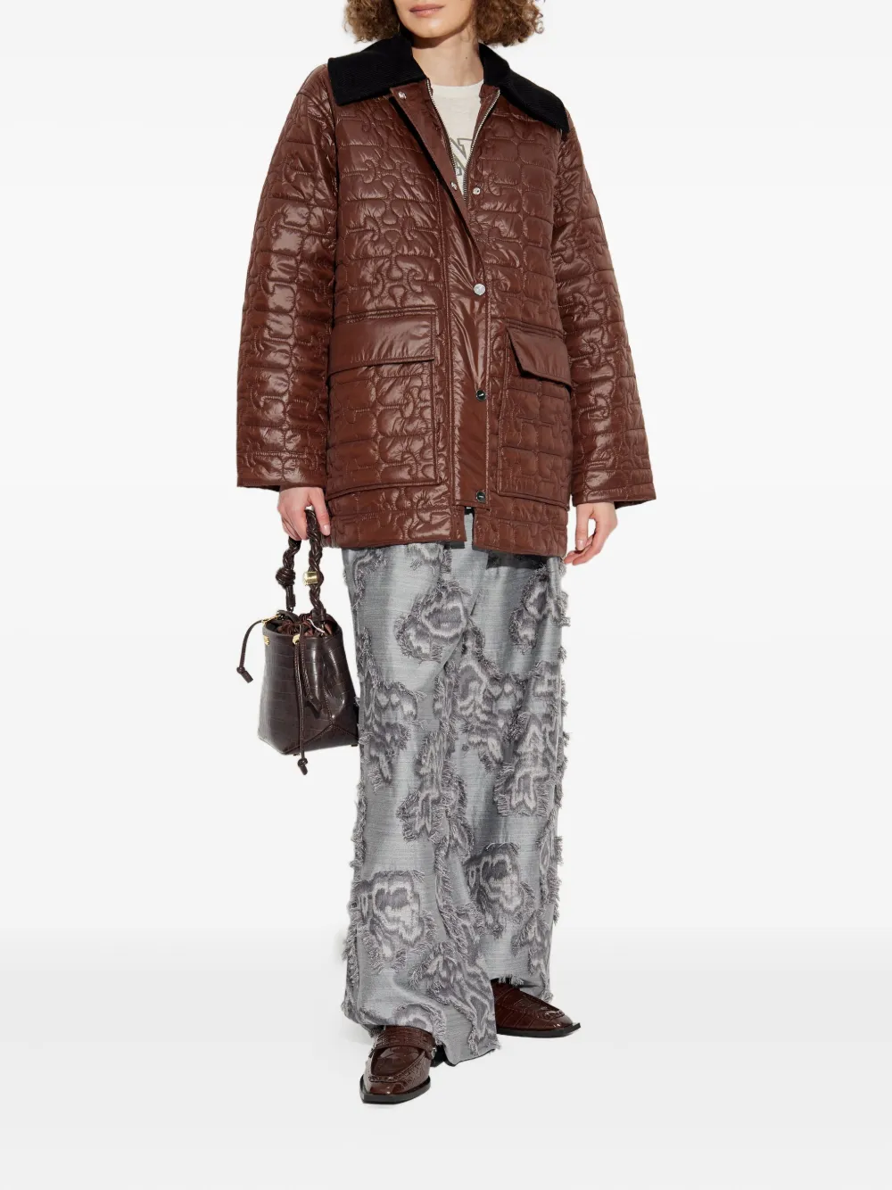 GANNI quilted coat Bruin
