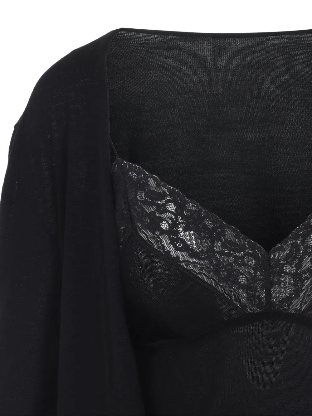 Alberta Ferretti Wollen top met afwerking van kant Zwart