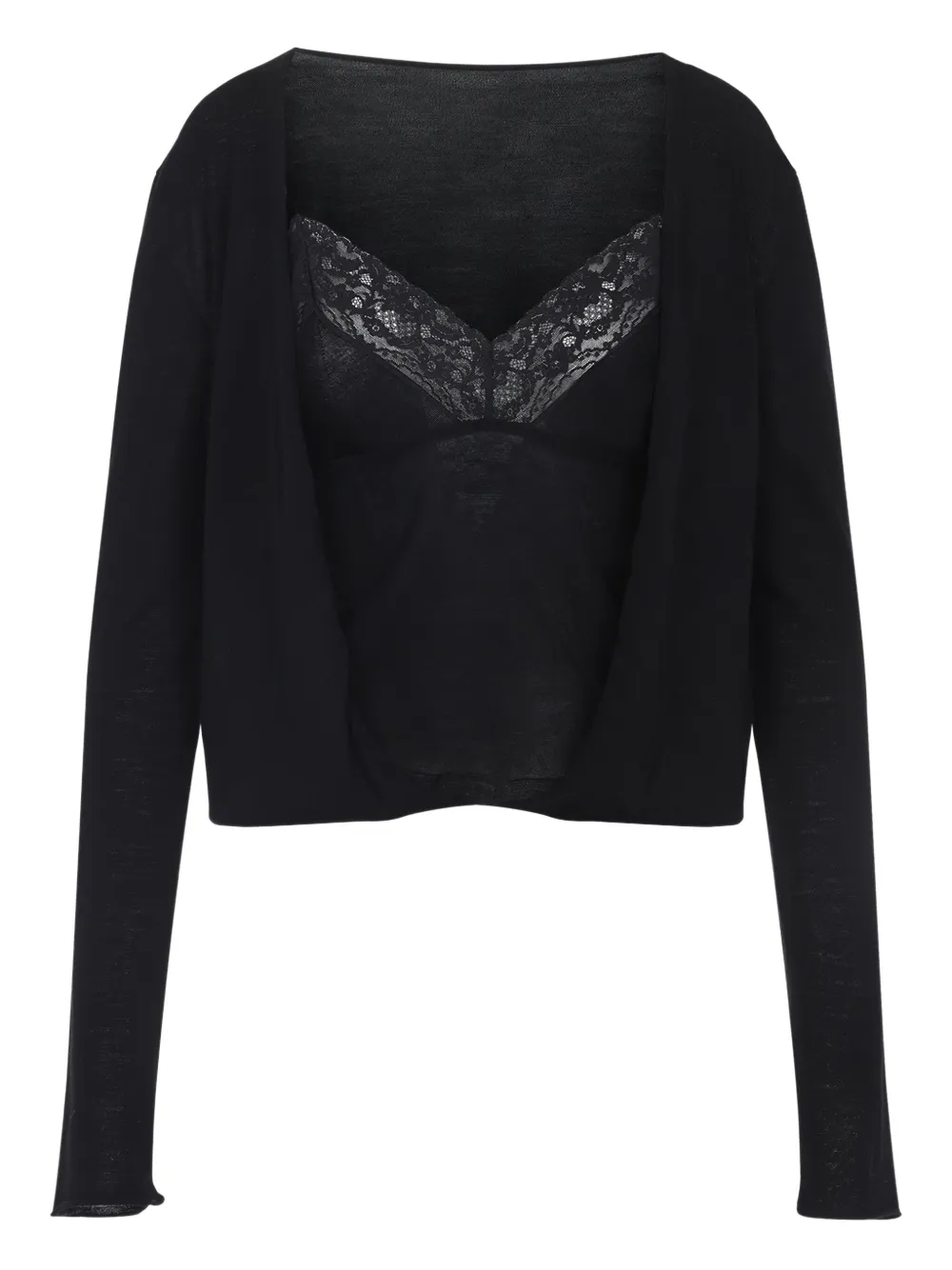Alberta Ferretti Wollen top met afwerking van kant Zwart