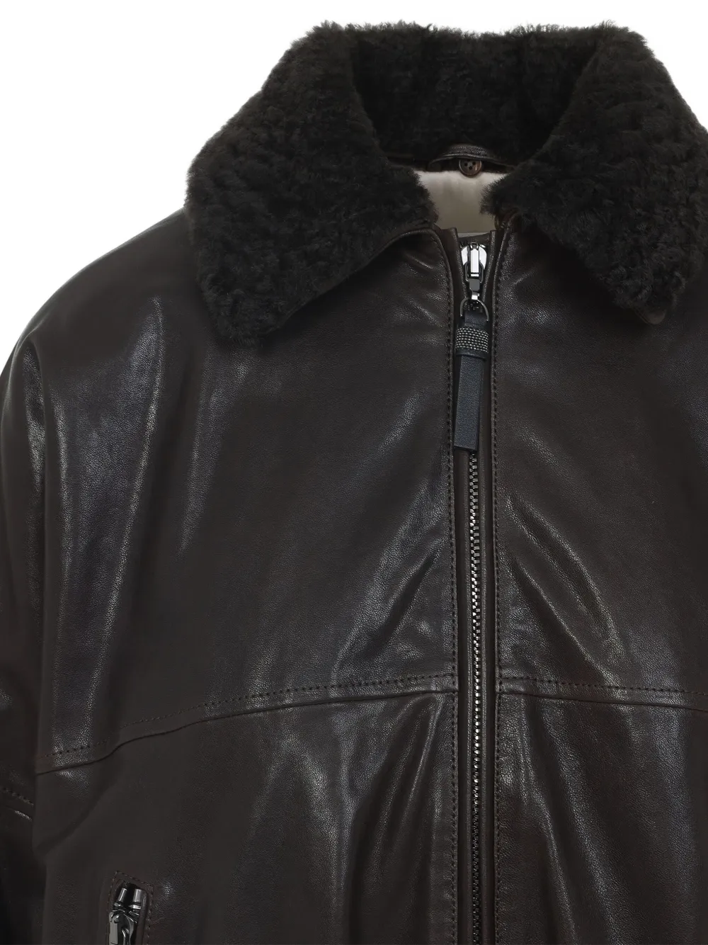 Brunello Cucinelli shearling-collar leather bomber jacket Bruin