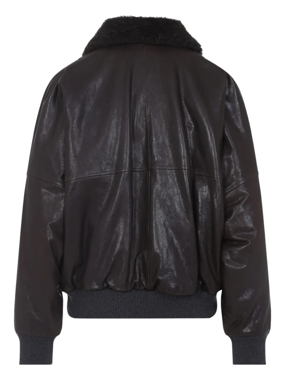 Brunello Cucinelli shearling-collar leather bomber jacket Bruin