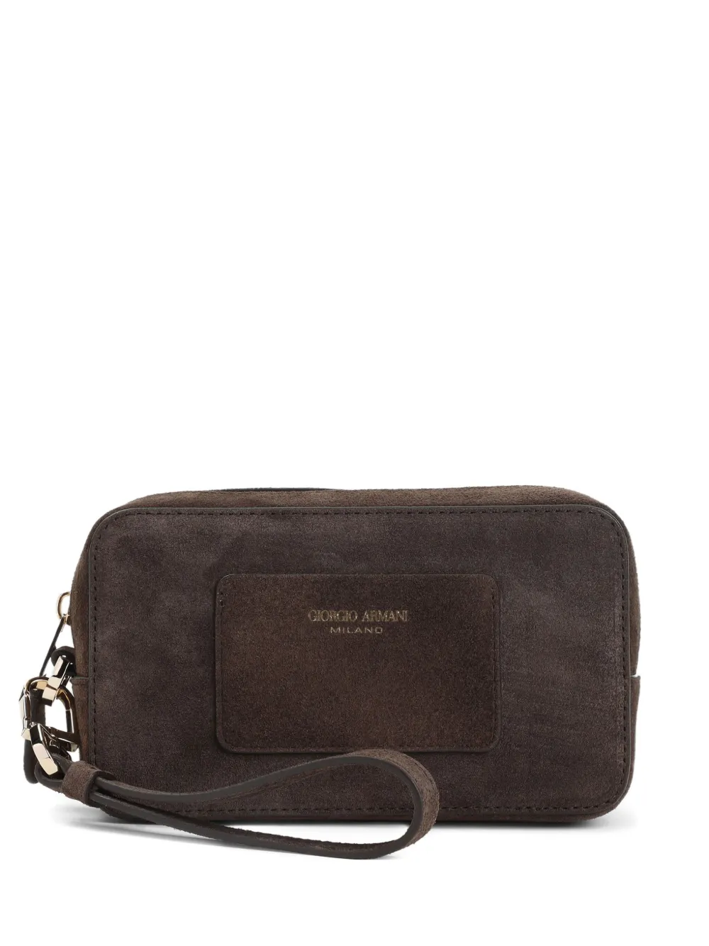 Giorgio Armani suede logo-patch clutch bag - Marrone