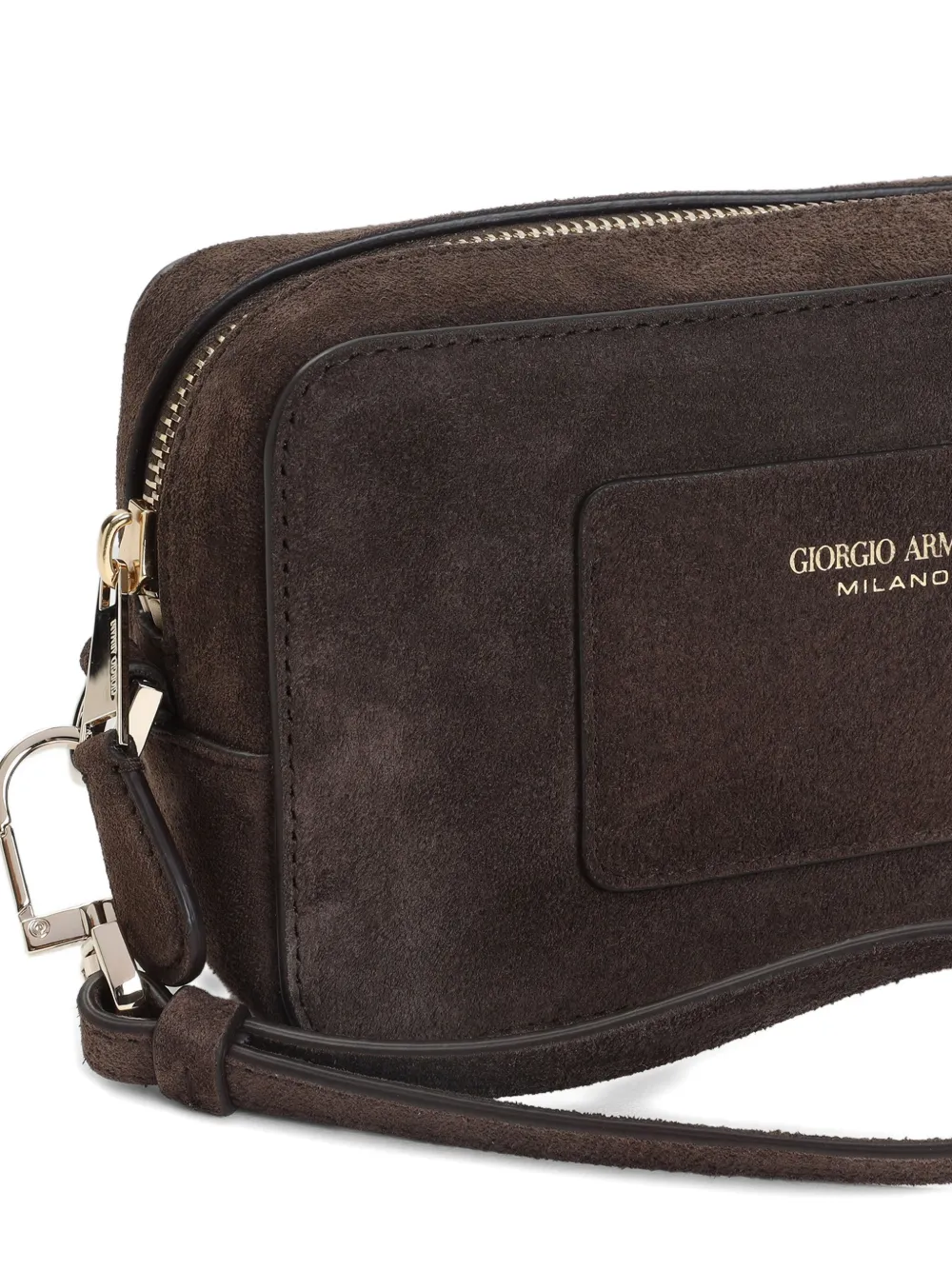 Giorgio Armani suede logo-patch clutch bag Bruin